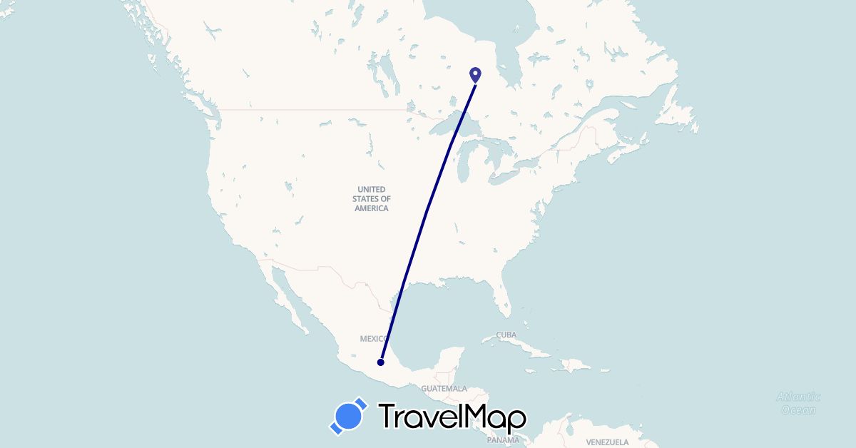 TravelMap itinerary: driving in Canada, Mexico (North America)